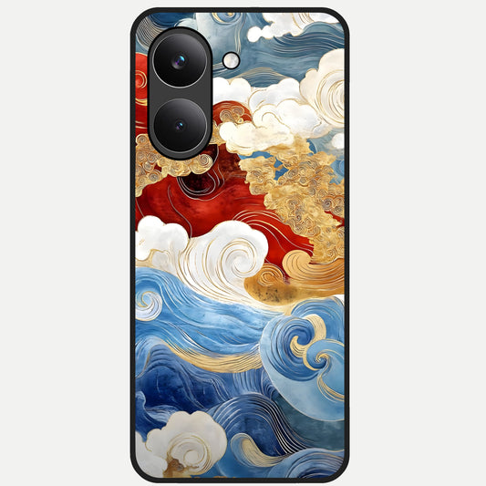  Colored Waves Glass Case For Poco X8 Pro back cover – full design glossy printed glass finish