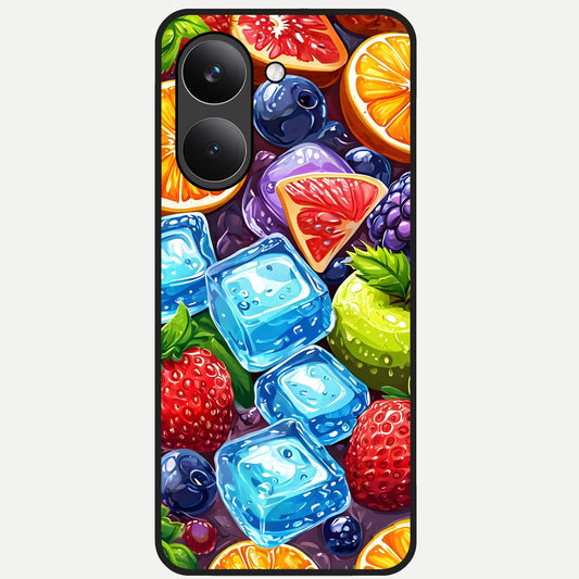  Colorful Fruits with Ice Glass Case For Poco X8 Pro back cover – full design glossy printed glass finish