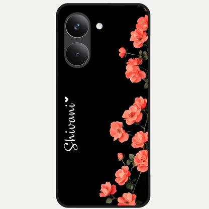  Crimson Bloom Grace Custom Name Glass Case For Poco X8 Pro back cover – full design glossy printed glass finish