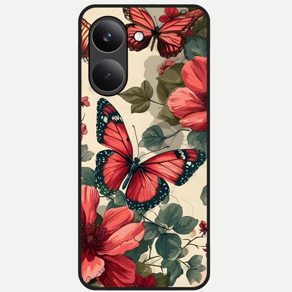  Crimson Butterfly Garden Glass Case For Poco X8 Pro back cover – full design glossy printed glass finish