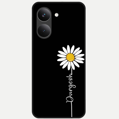  Custom Name White Flower Glass Case For Poco X8 Pro back cover – full design glossy printed glass finish