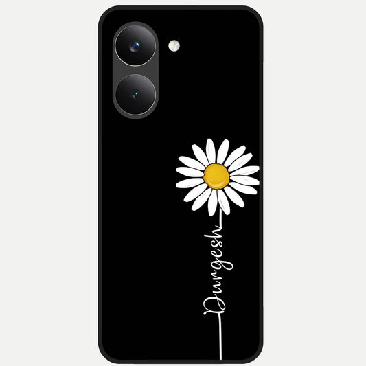  Custom Name White Flower Glass Case For Poco X8 Pro back cover – full design glossy printed glass finish