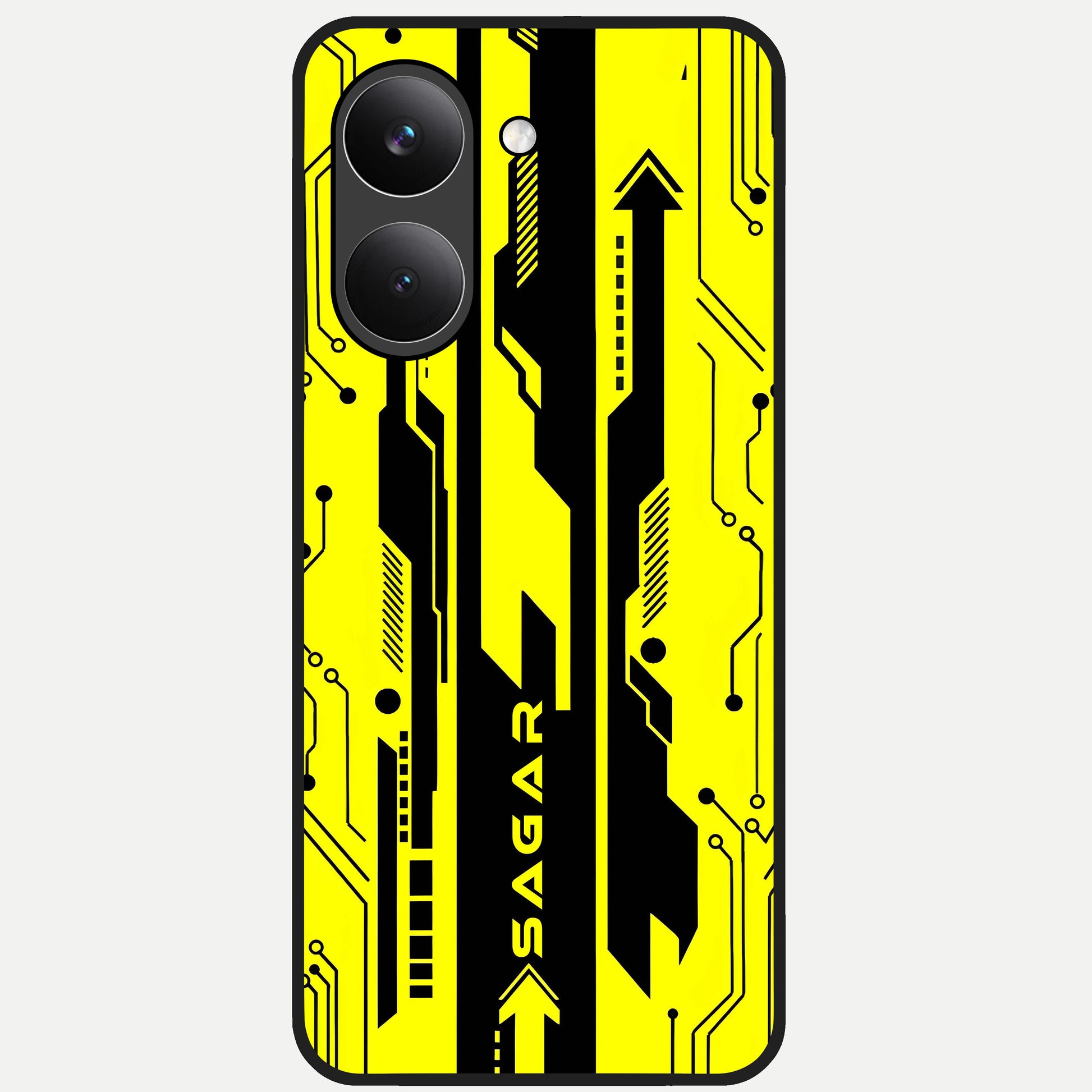  Electric Pulse CYBERPUNK Custom Name Glass Case For Poco X8 Pro back cover – full design glossy printed glass finish