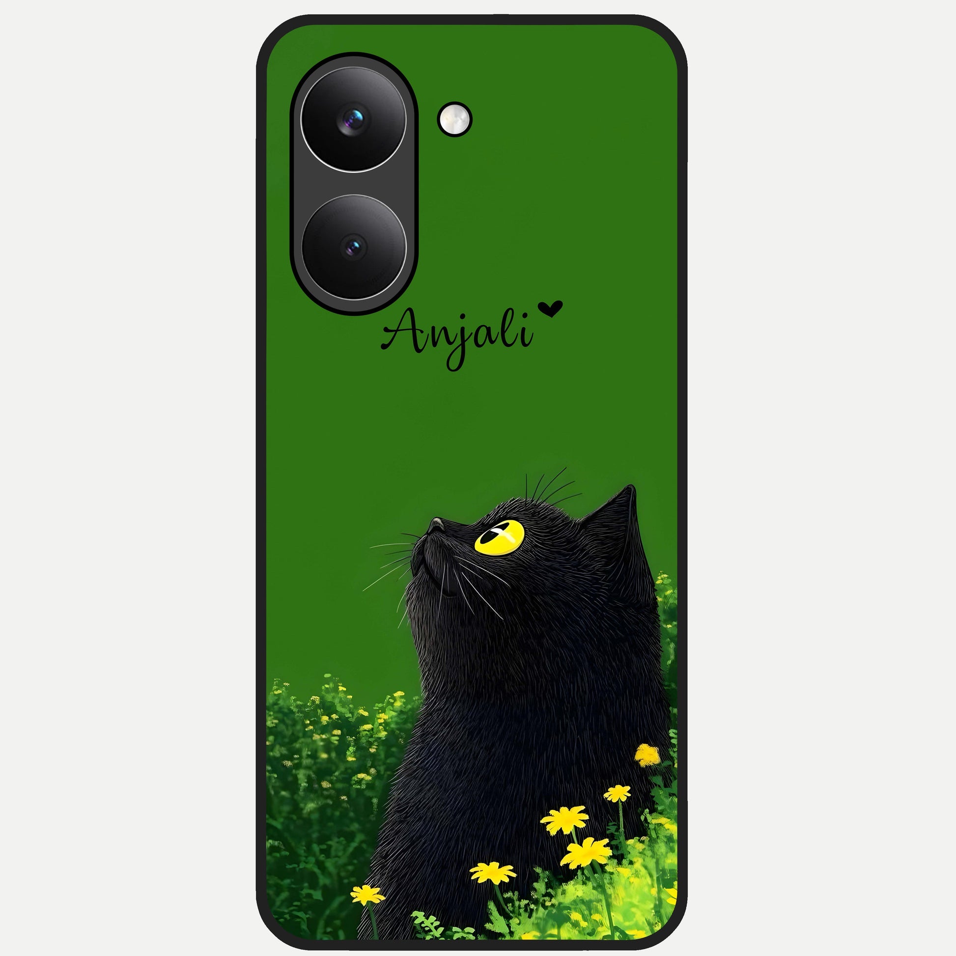  Emerald Cat Custom Name Glass Case For Poco X8 Pro back cover – full design glossy printed glass finish