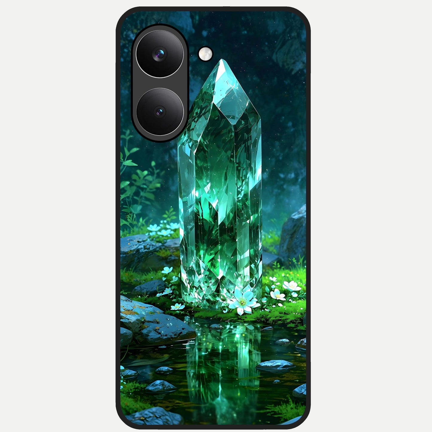  Emerald Light Crystal Glass Case For Poco X8 Pro back cover – full design glossy printed glass finish