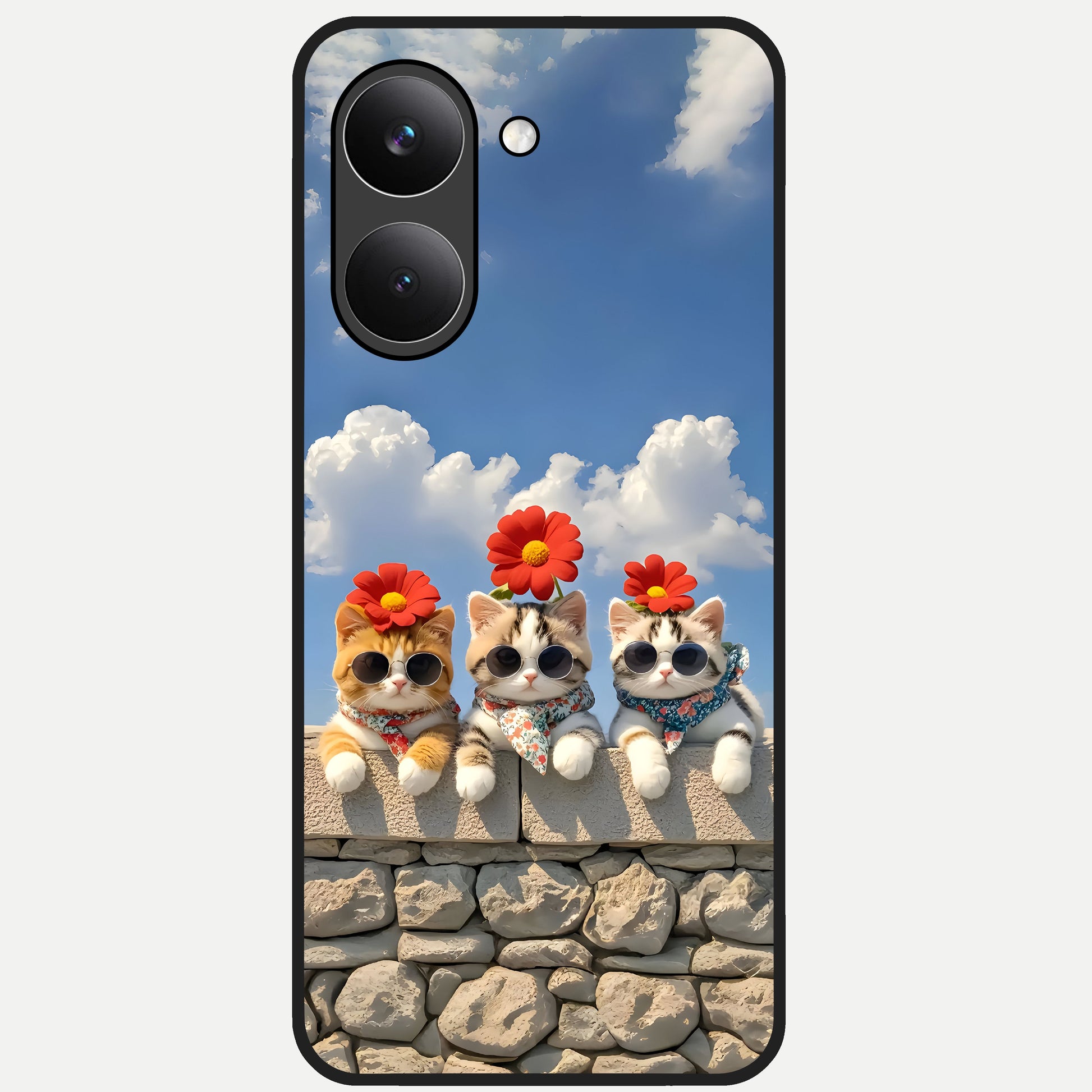  Floral Kitty Squad Glass Case For Poco X8 Pro back cover – full design glossy printed glass finish