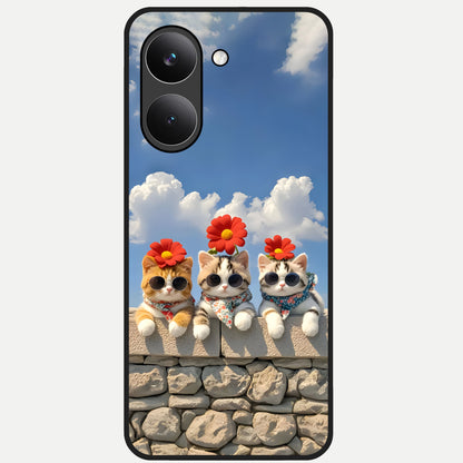  Floral Kitty Squad Glass Case For Poco X8 Pro back cover – full design glossy printed glass finish