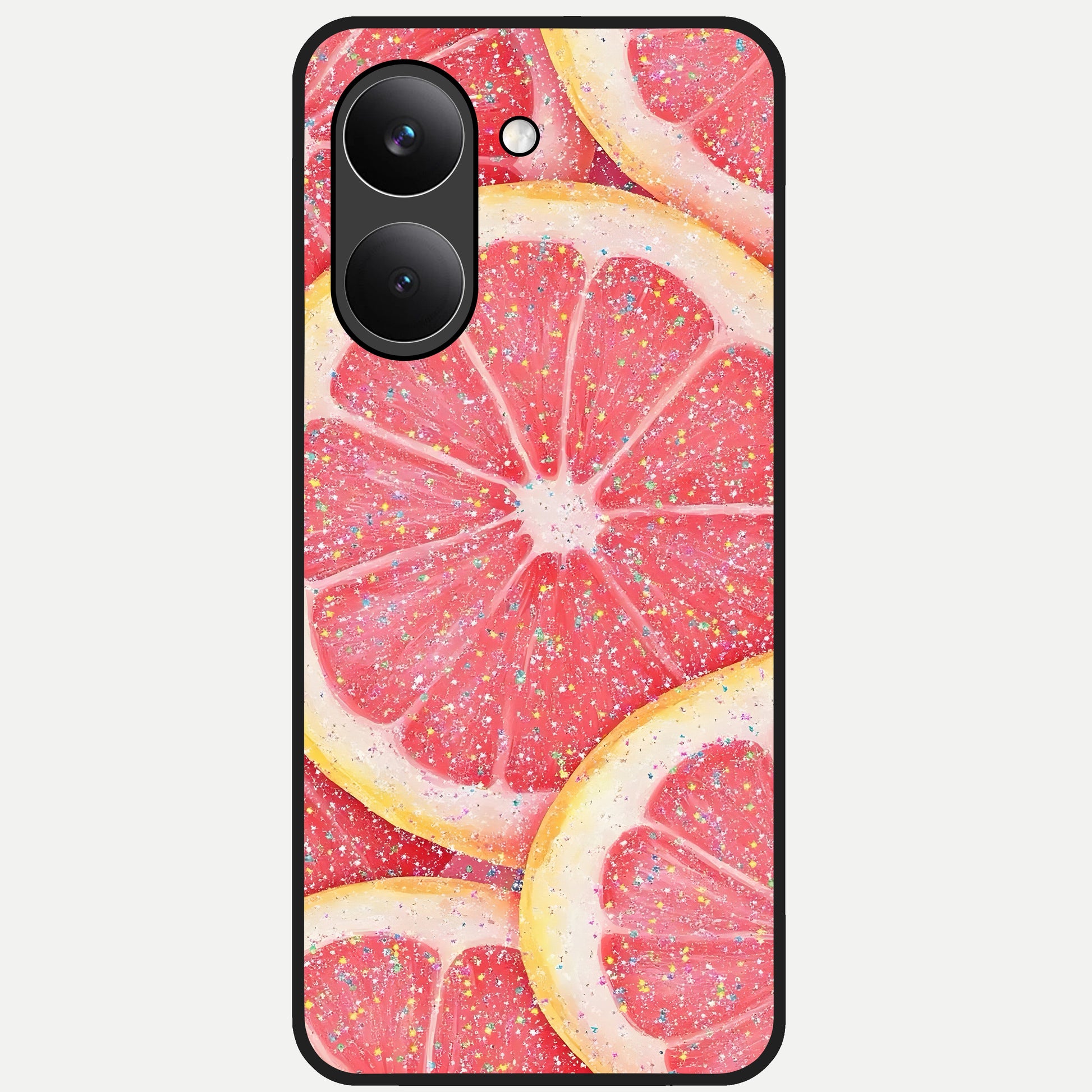  Glitter Grapefruit Glass Case For Poco X8 Pro back cover – full design glossy printed glass finish