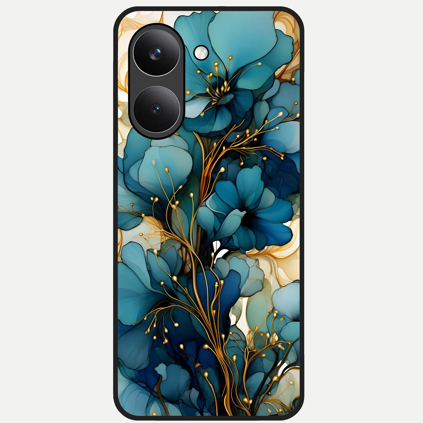  Golden Bloom Symphony Glass Case For Poco X8 Pro back cover – full design glossy printed glass finish