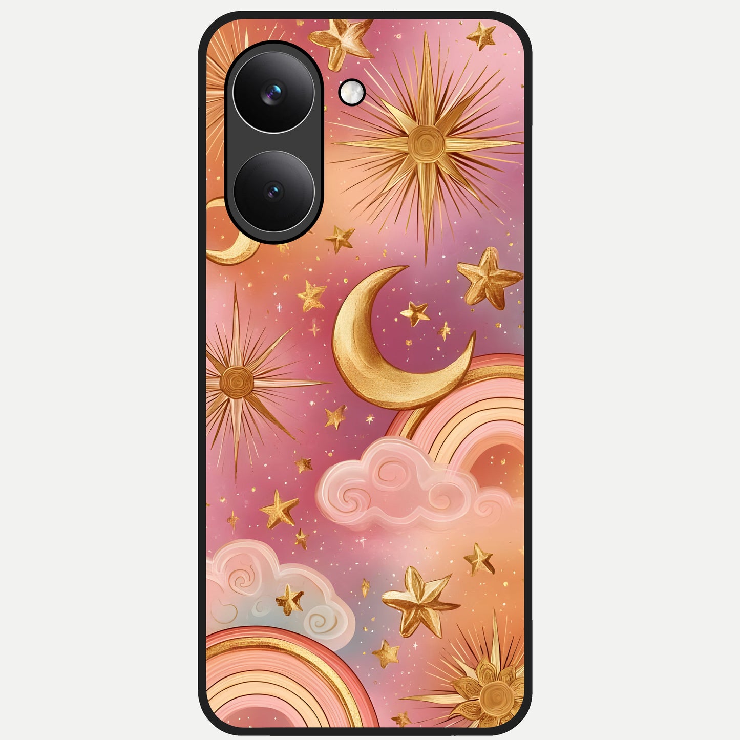  Golden Celestial Dreams Glass Case For Poco X8 Pro back cover – full design glossy printed glass finish