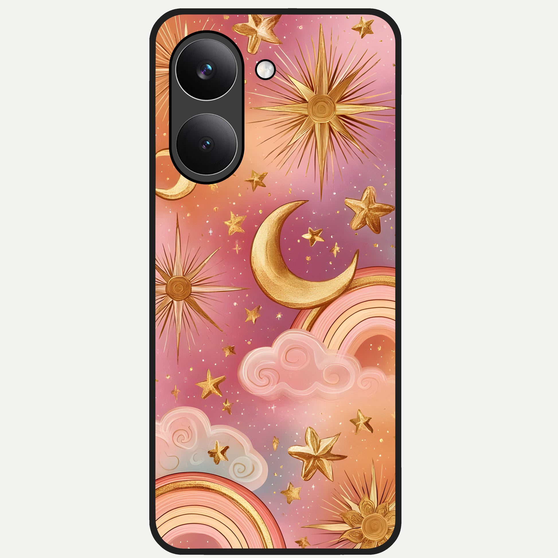  Golden Celestial Dreams Glass Case For Poco X8 Pro back cover – full design glossy printed glass finish