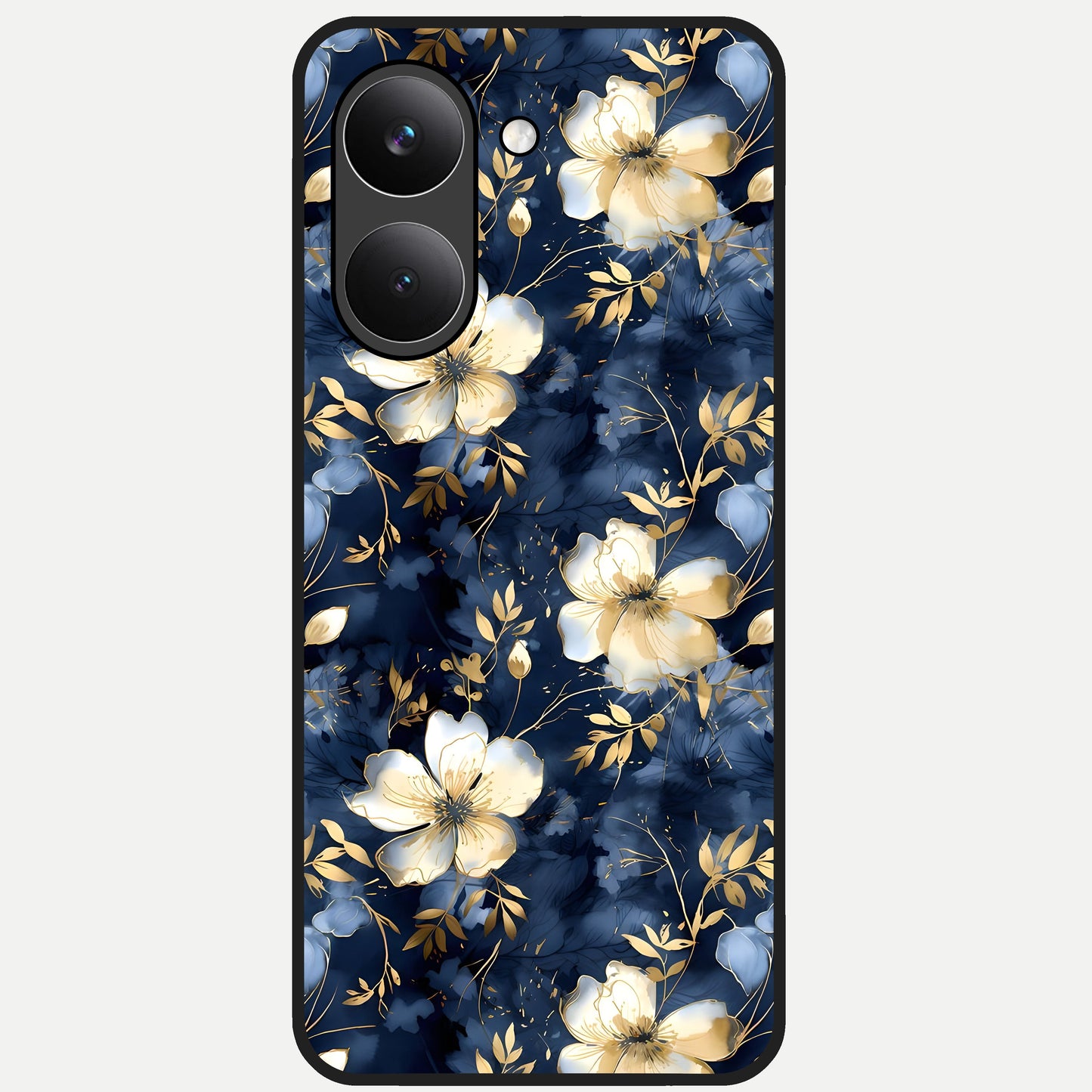  Golden Midnight Bloom Glass Case For Poco X8 Pro back cover – full design glossy printed glass finish