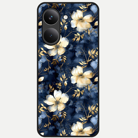  Golden Midnight Bloom Glass Case For Poco X8 Pro back cover – full design glossy printed glass finish