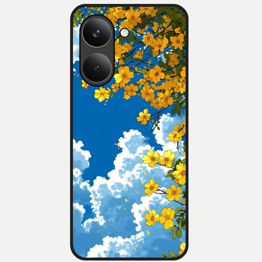  Golden Petal Sky Glass Case For Poco X8 Pro back cover – full design glossy printed glass finish