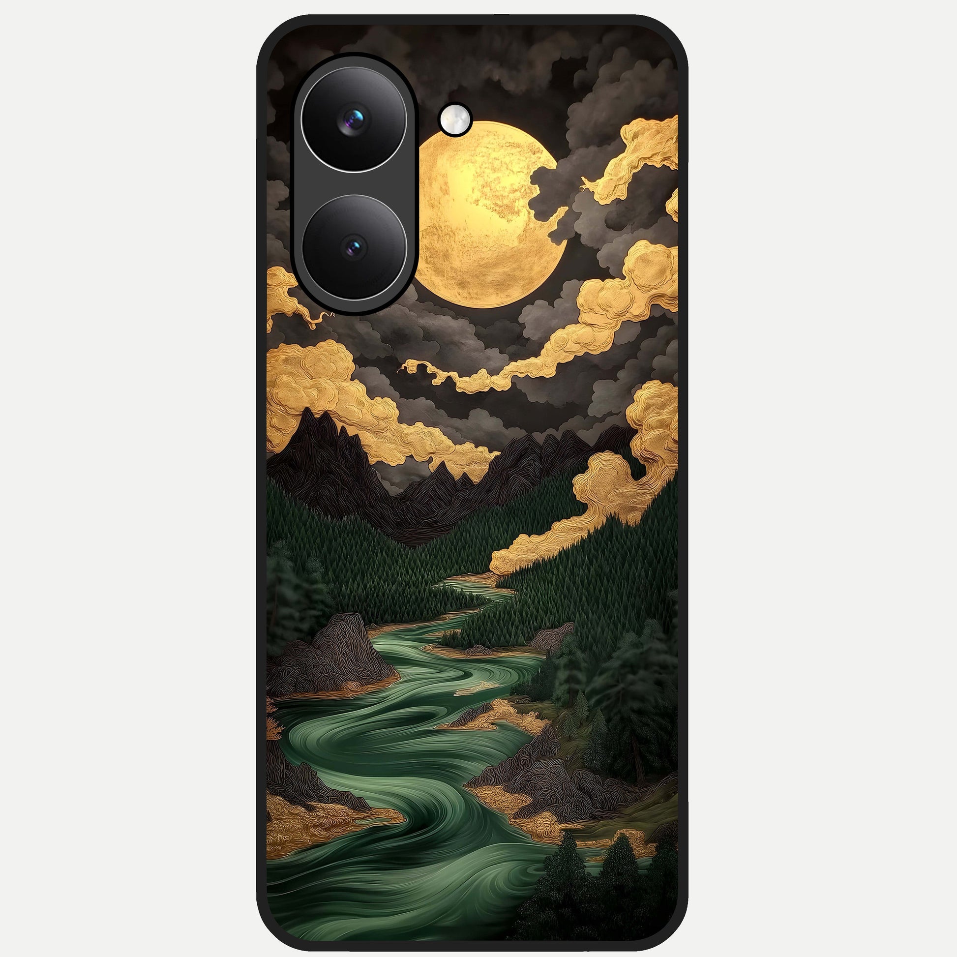  Golden River Moon Glass Case For Poco X8 Pro back cover – full design glossy printed glass finish
