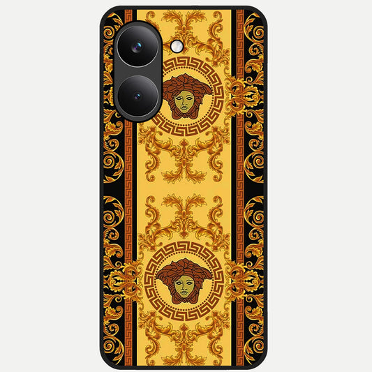  Golden Royal Heritage Glass Case For Poco X8 Pro back cover – full design glossy printed glass finish