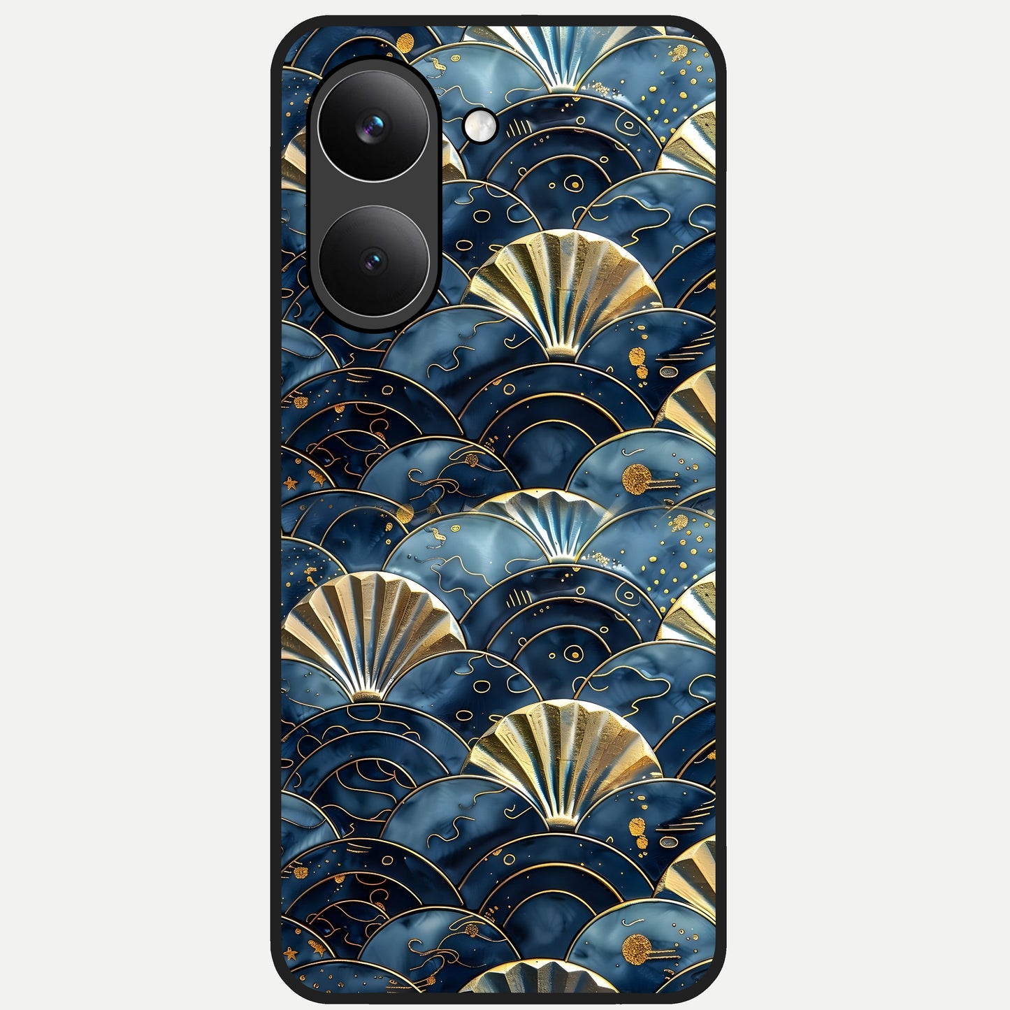  Golden Wave Luxe Glass Case For Poco X8 Pro back cover – full design glossy printed glass finish