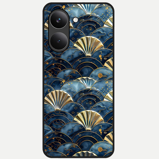  Golden Wave Luxe Glass Case For Poco X8 Pro back cover – full design glossy printed glass finish