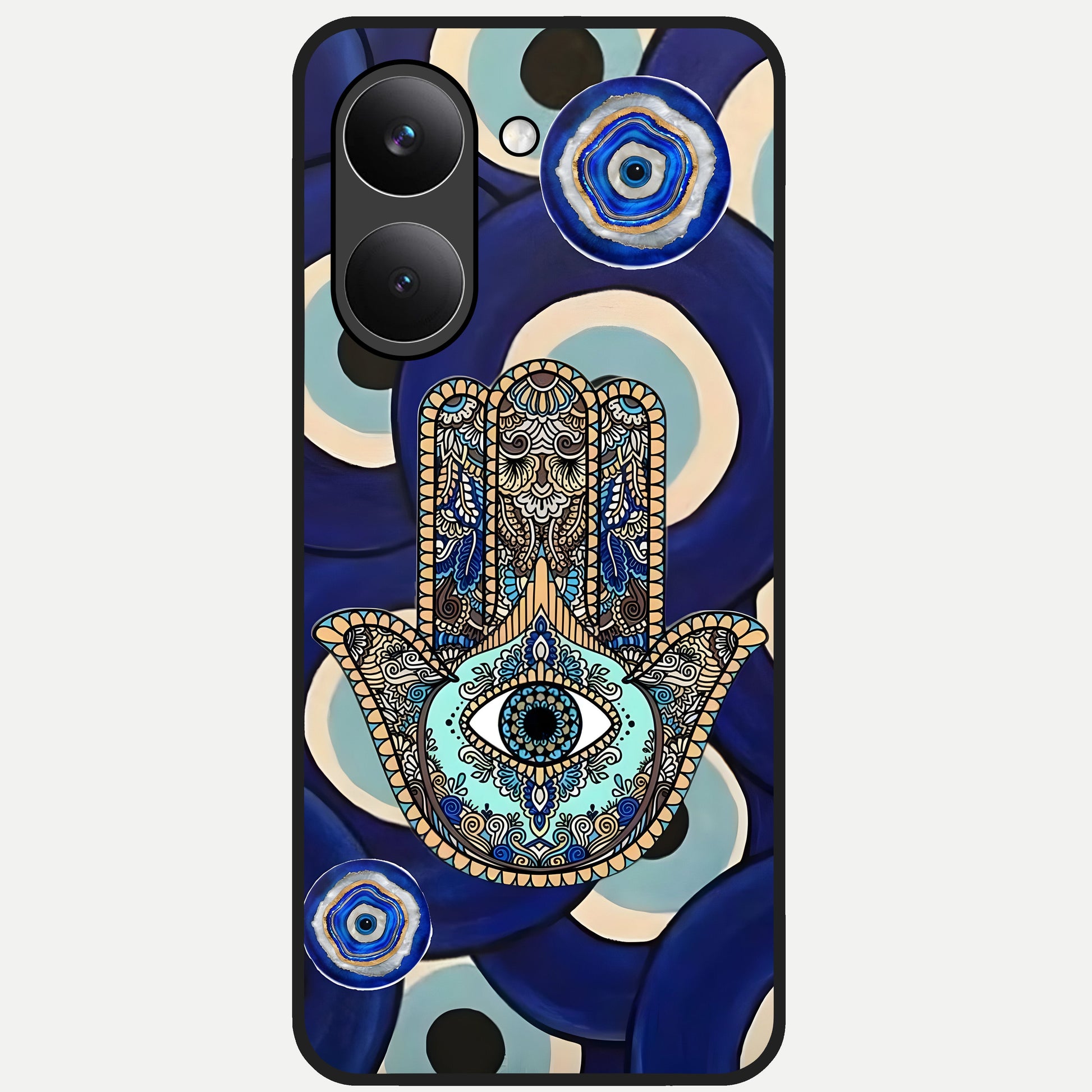  Hamsa Divine Guard Glass Case For Poco X8 Pro back cover – full design glossy printed glass finish