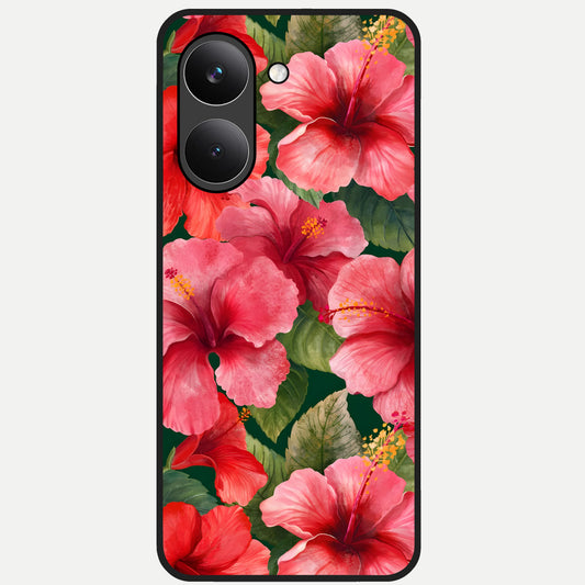  Hibiscus Pattern Glass Case For Poco X8 Pro back cover – full design glossy printed glass finish