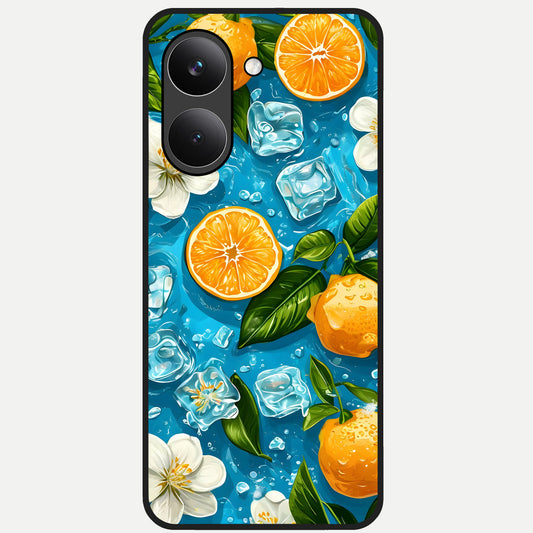  Ice Cube With Orange Glass Case For Poco X8 Pro back cover – full design glossy printed glass finish