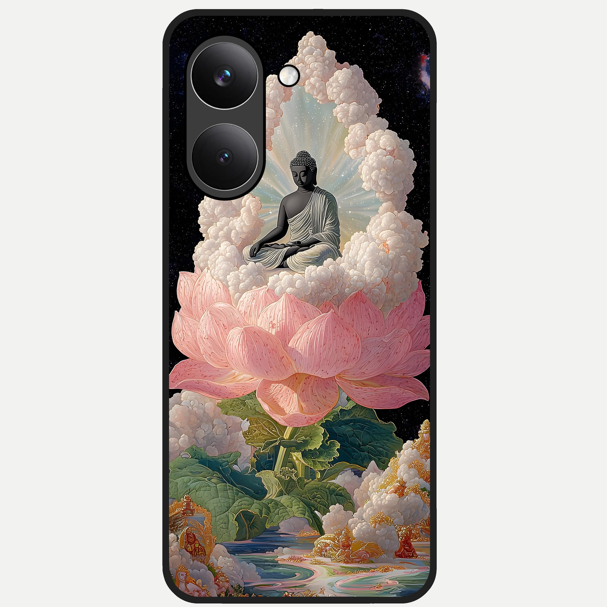  Lotus Divine Peace Glass Case For Poco X8 Pro back cover – full design glossy printed glass finish