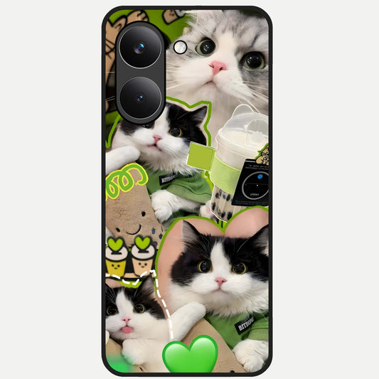  Matcha Cats Mood Glass Case For Poco X8 Pro back cover – full design glossy printed glass finish