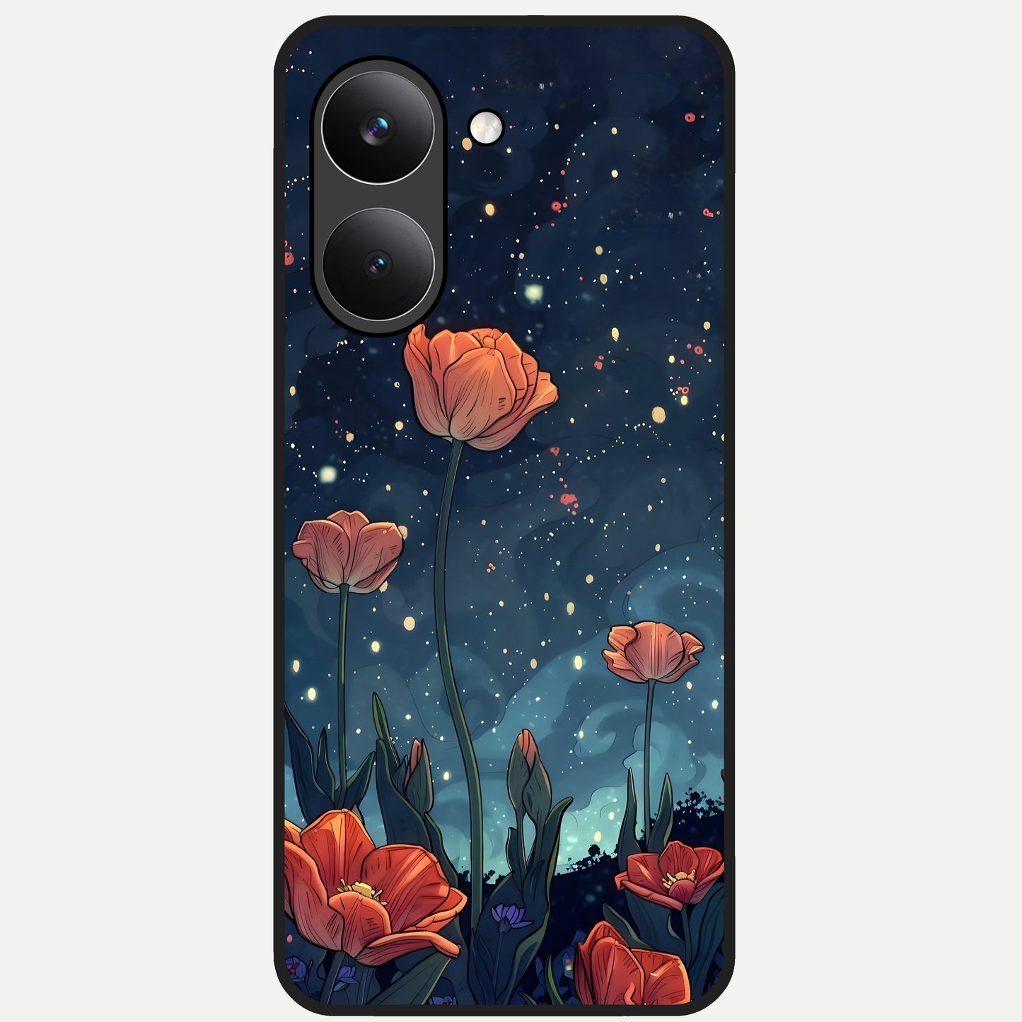  Midnight Tulip Glow Glass Case For Poco X8 Pro back cover – full design glossy printed glass finish
