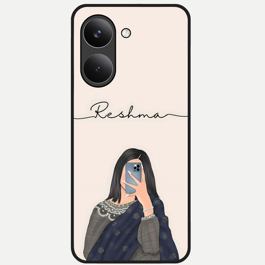  Mirror Mood Muse With Custom Name Glass Case For Poco X8 Pro back cover – full design glossy printed glass finish