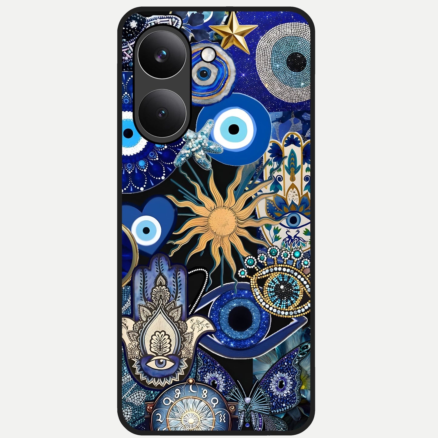  Mystic Blue Evil Eye Glass Case For Poco X8 Pro back cover – full design glossy printed glass finish
