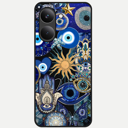  Mystic Blue Evil Eye Glass Case For Poco X8 Pro back cover – full design glossy printed glass finish