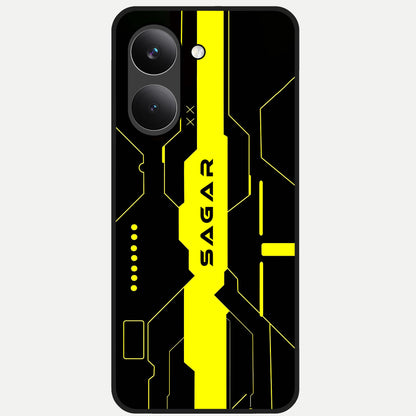  Neon CYBERPUNK Custom Name Glass Case For Poco X8 Pro back cover – full design glossy printed glass finish
