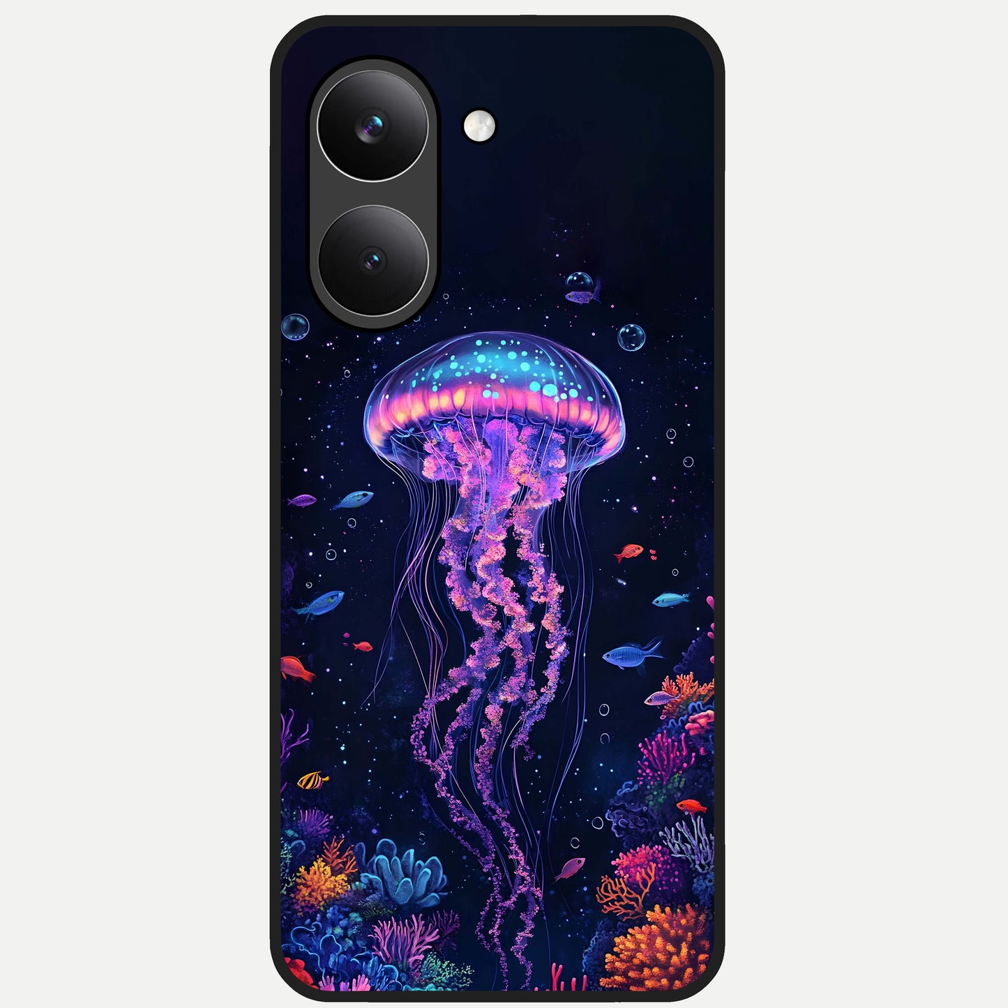  Neon Jellyfish Glass Case For Poco X8 Pro back cover – full design glossy printed glass finish