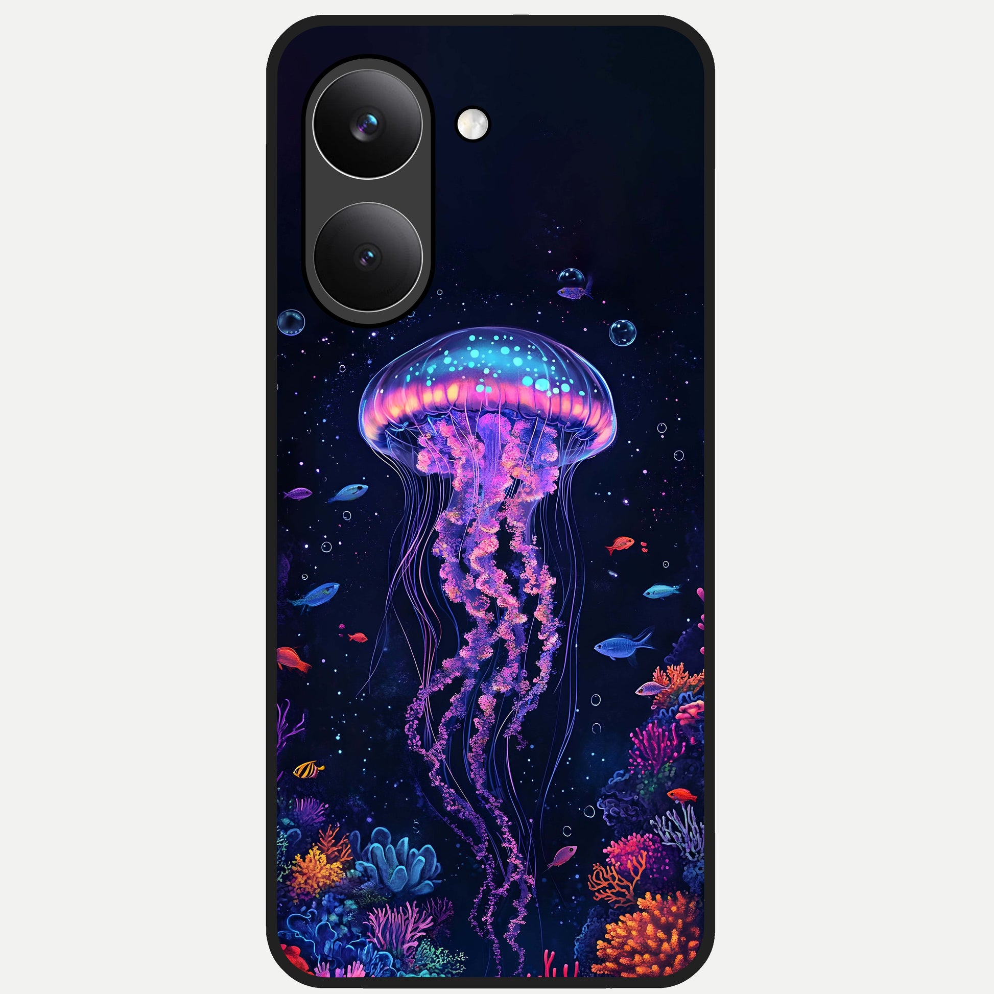  Neon Jellyfish Glass Case For Poco X8 Pro back cover – full design glossy printed glass finish