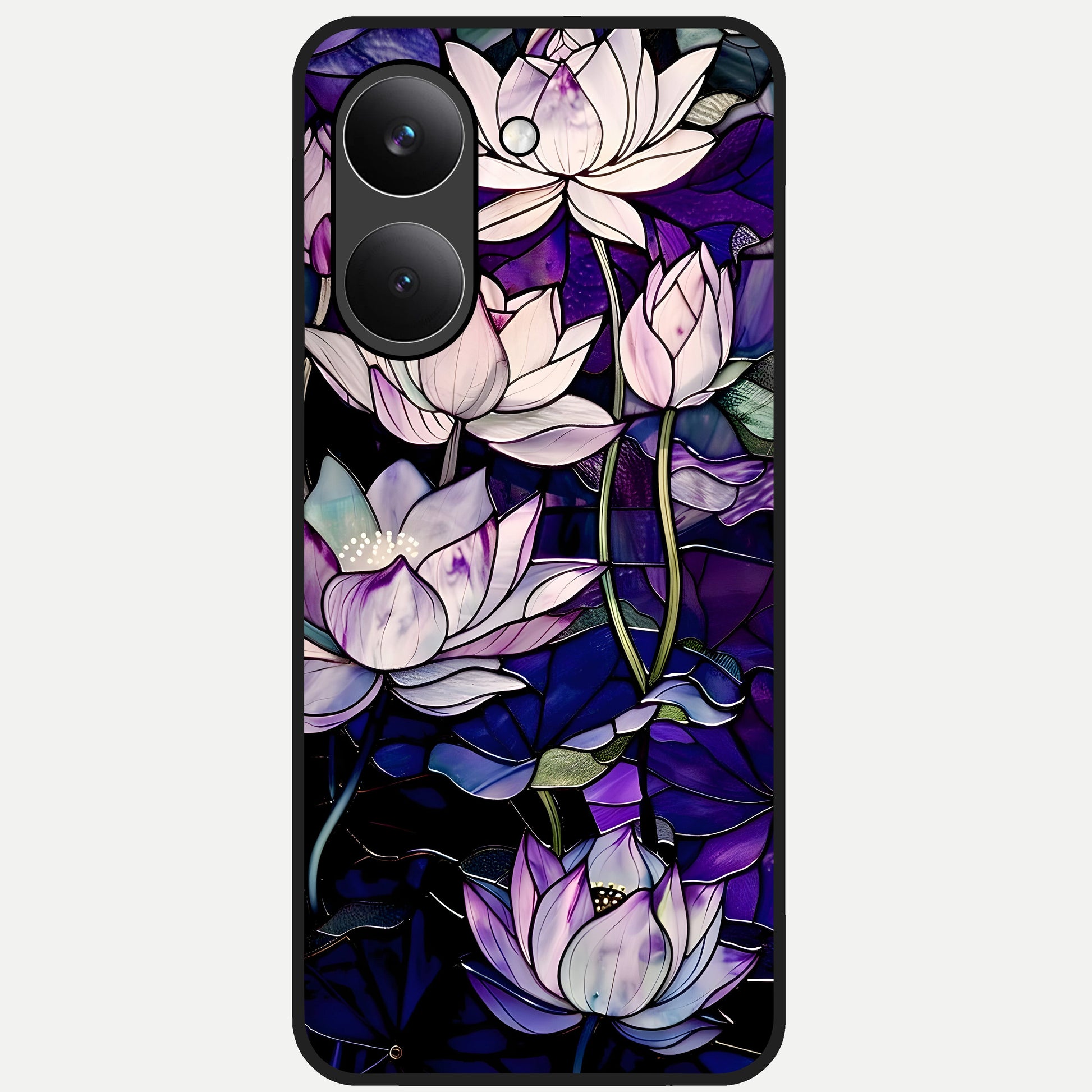  Purple Lotus Pattern Glass Case For Poco X8 Pro back cover – full design glossy printed glass finish