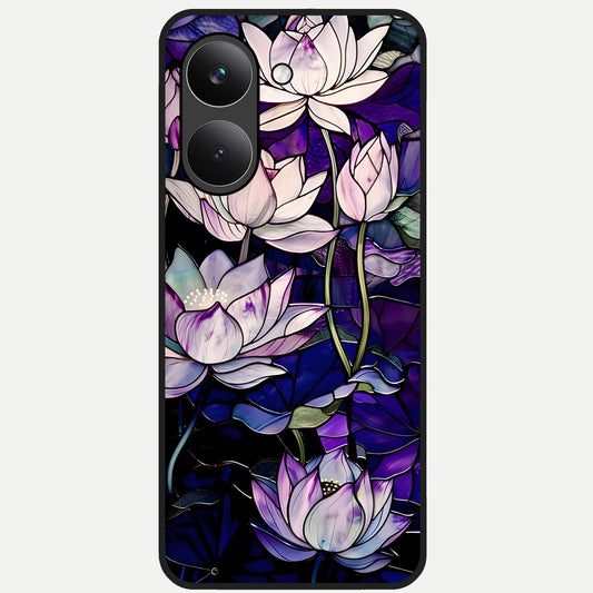  Purple Lotus Pattern Glass Case For Poco X8 Pro back cover – full design glossy printed glass finish