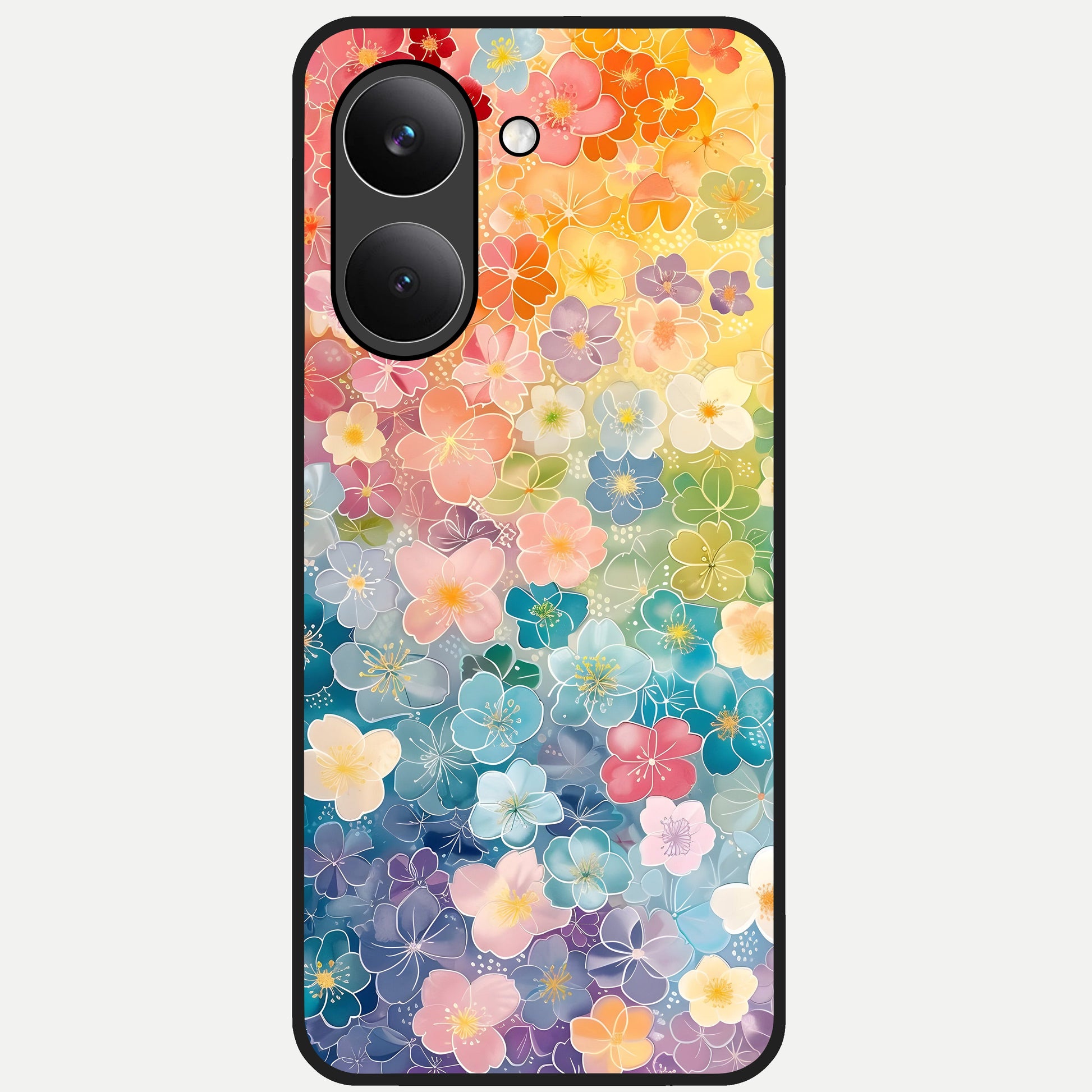  Rainbow Blossom Burst Glass Case For Poco X8 Pro back cover – full design glossy printed glass finish