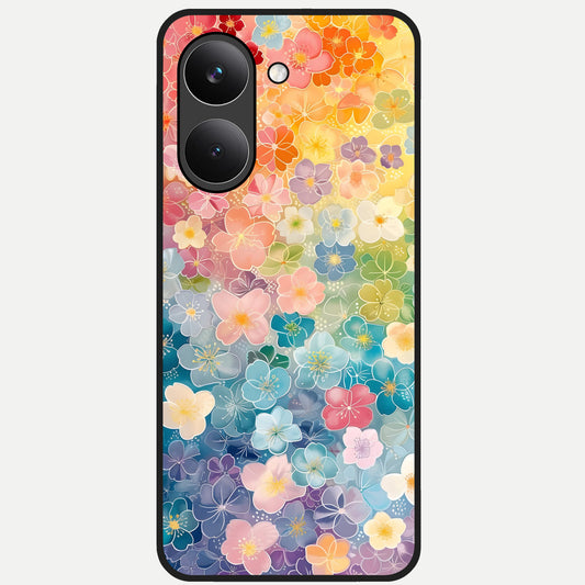  Rainbow Blossom Burst Glass Case For Poco X8 Pro back cover – full design glossy printed glass finish