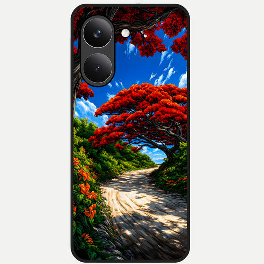 Red Trees Pathway Glass Case For Poco X8 Pro back cover – full design glossy printed glass finish