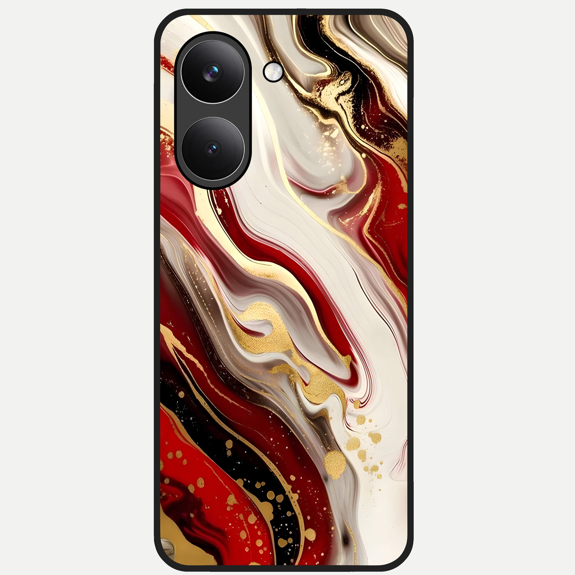  Red And White Marble Glass Case For Poco X8 Pro back cover – full design glossy printed glass finish