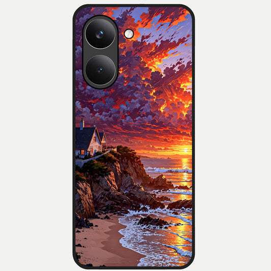  Sunset House By Sea Glass Case For Poco X8 Pro back cover – full design glossy printed glass finish