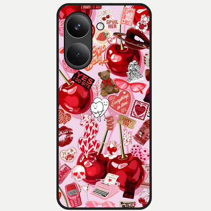  Sweet Cherry Chaos Glass Case For Poco X8 Pro back cover – full design glossy printed glass finish