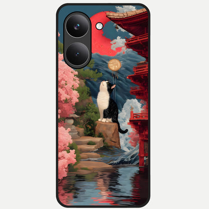  Temple Cat Scenery Glass Case For Poco X8 Pro back cover – full design glossy printed glass finish