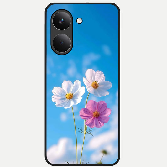  Tripple Flowers With Sky Glass Case For Poco X8 Pro back cover – full design glossy printed glass finish