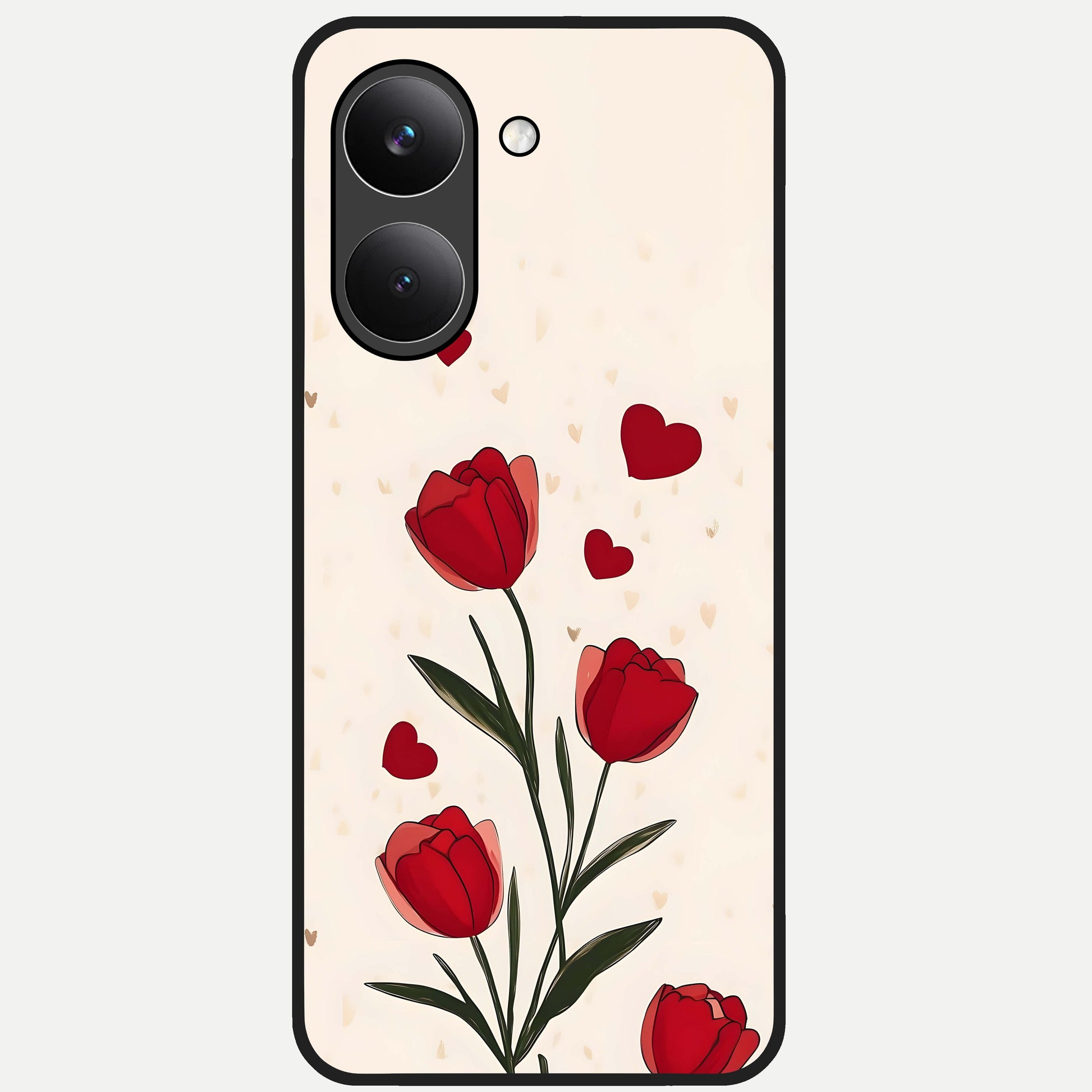 Tulip With Heart Glass Case For Poco X8 Pro back cover – full design glossy printed glass finish