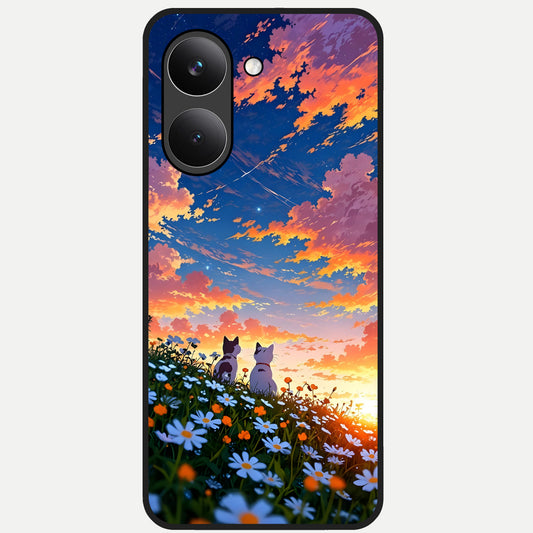  Two Cats Friends Glass Case For Poco X8 Pro back cover – full design glossy printed glass finish