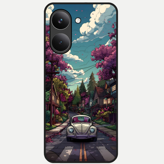  Vintage Street Drive Glass Case For Poco X8 Pro back cover – full design glossy printed glass finish