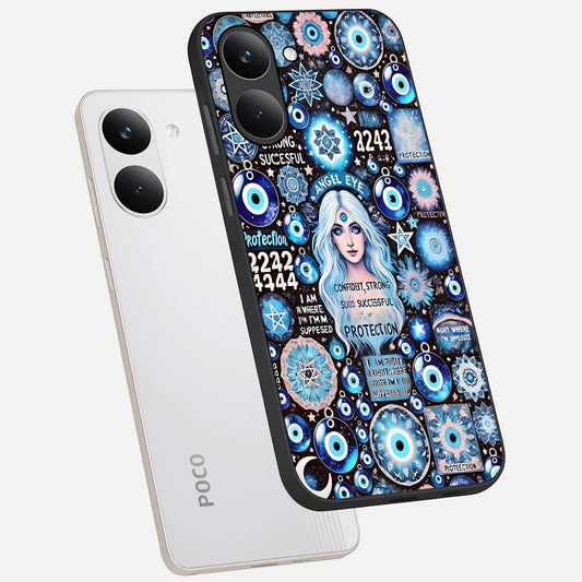  Angel Aura Shield phone case For Poco X8 Pro showing premium glass back cover with detailed artwork