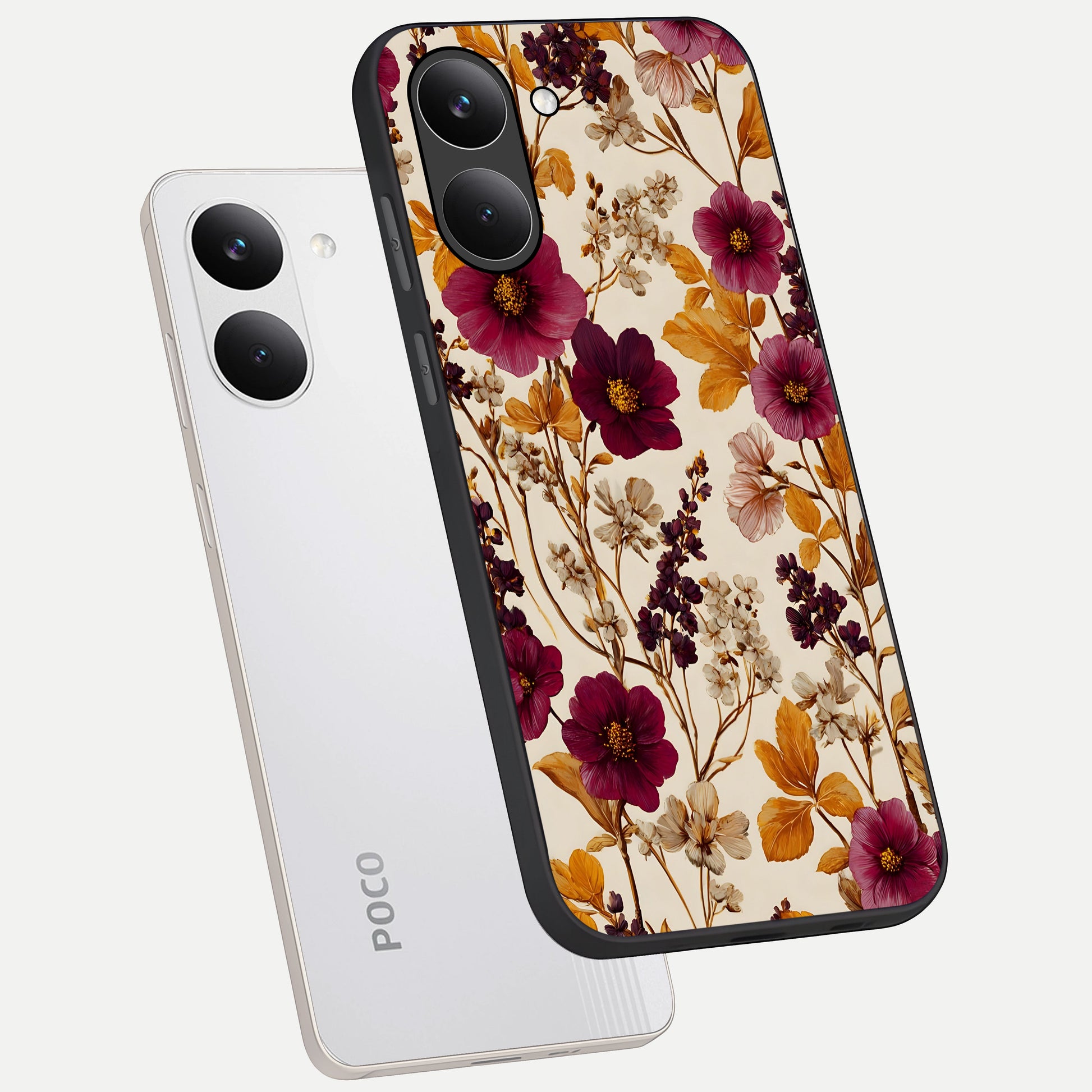  Autumn Wine Bloom phone case For Poco X8 Pro showing premium glass back cover with detailed artwork