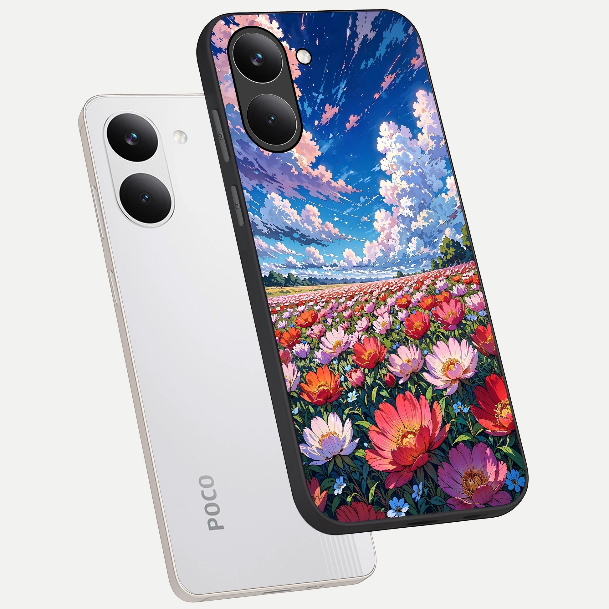  Blossom Sky Field phone case For Poco X8 Pro showing premium glass back cover with detailed artwork